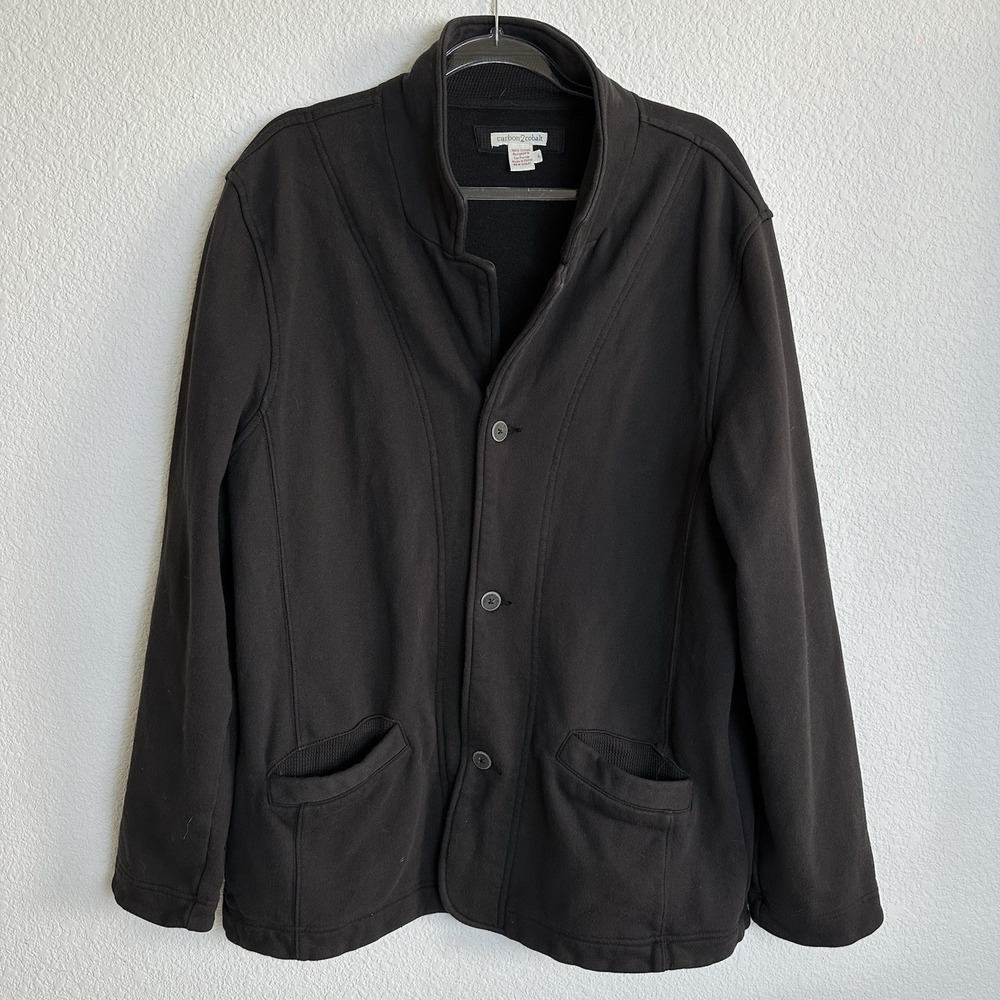 Carbon 2 Cobalt Sweatshirt Jacket Men's Large‎ Black Button Up Cardigan Pockets